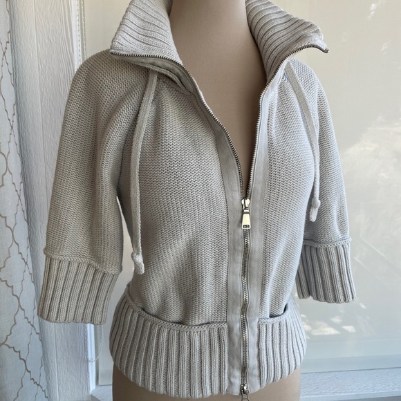 Eddie Bauer Chunky Women's High collar Zip Cardigan 3/4 Sleeves, Size L - Picture 2 of 10